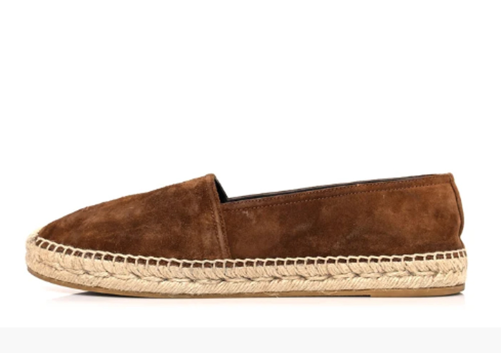Saint Laurent Suede Monogram Slip On Round Toe Espadrilles Flat Bown Women's 6